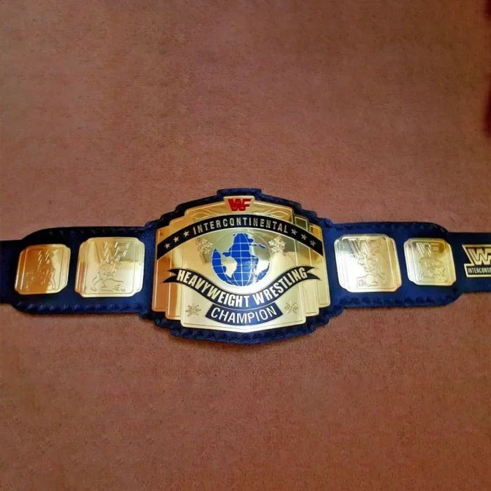 WWF INTERCONTINENTAL RED LOGO Brass Blue Strap Championship Title Belt