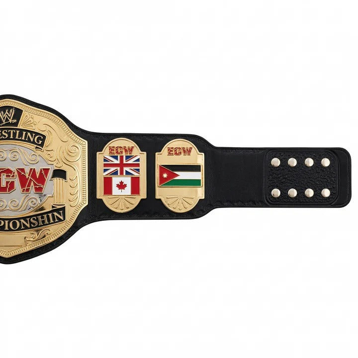 ECW "International" World Heavyweight Championship Replica Belt - Custom Dual-Flag Side Plates (USA/Japan & UK/Canada)