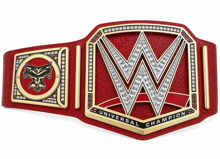 Custom Red Universal Championship Belt Premium Gold Plated Wrestling Title Replica with Jewel-Stone Plates