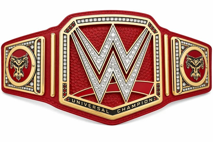 Custom Red Universal Championship Belt Premium Gold Plated Wrestling Title Replica with Jewel-Stone Plates