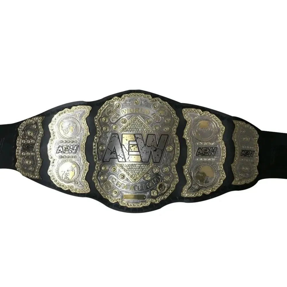 AEW World Heavyweight Championship belt with detailed gold and black design from Championship Belts Online