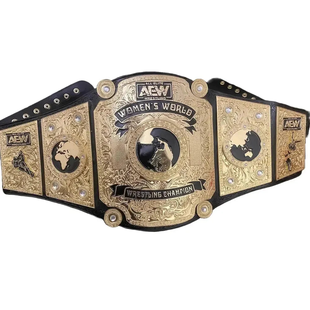 All Elite Wrestling AEW Women Belt replica belt with gold plates and black strap from Championship Belts Online