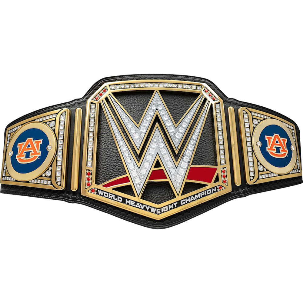Auburn Tigers WWE championship belt with black leather and gold detailing from Championship Belts Online