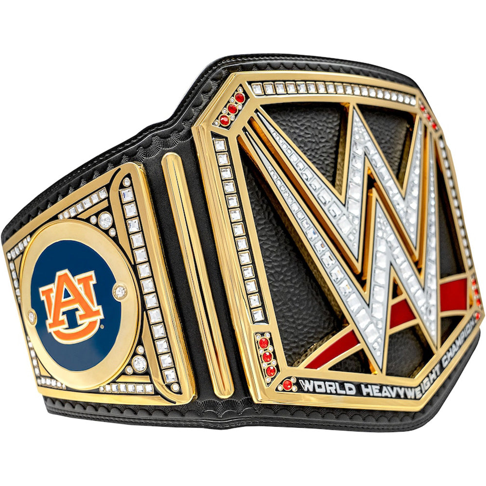 Auburn Tigers WWE championship belt with detailed gold and jewel-encrusted design from Championship Belts Online