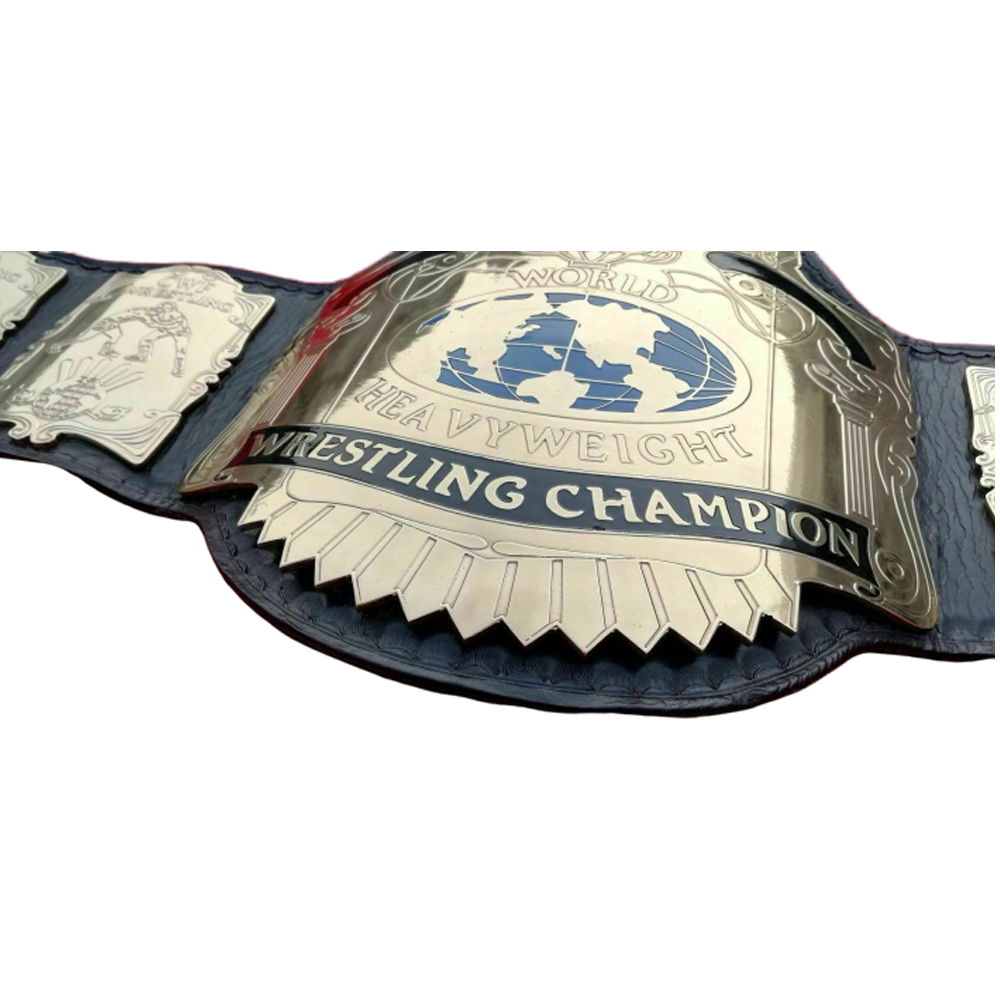 AWA Unified World Heavyweight Championship belt with gold plating and detailed wrestling design