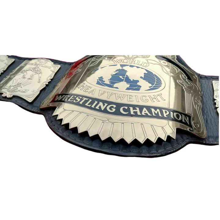 AWA Unified World Heavyweight Championship belt with gold plating and detailed wrestling design