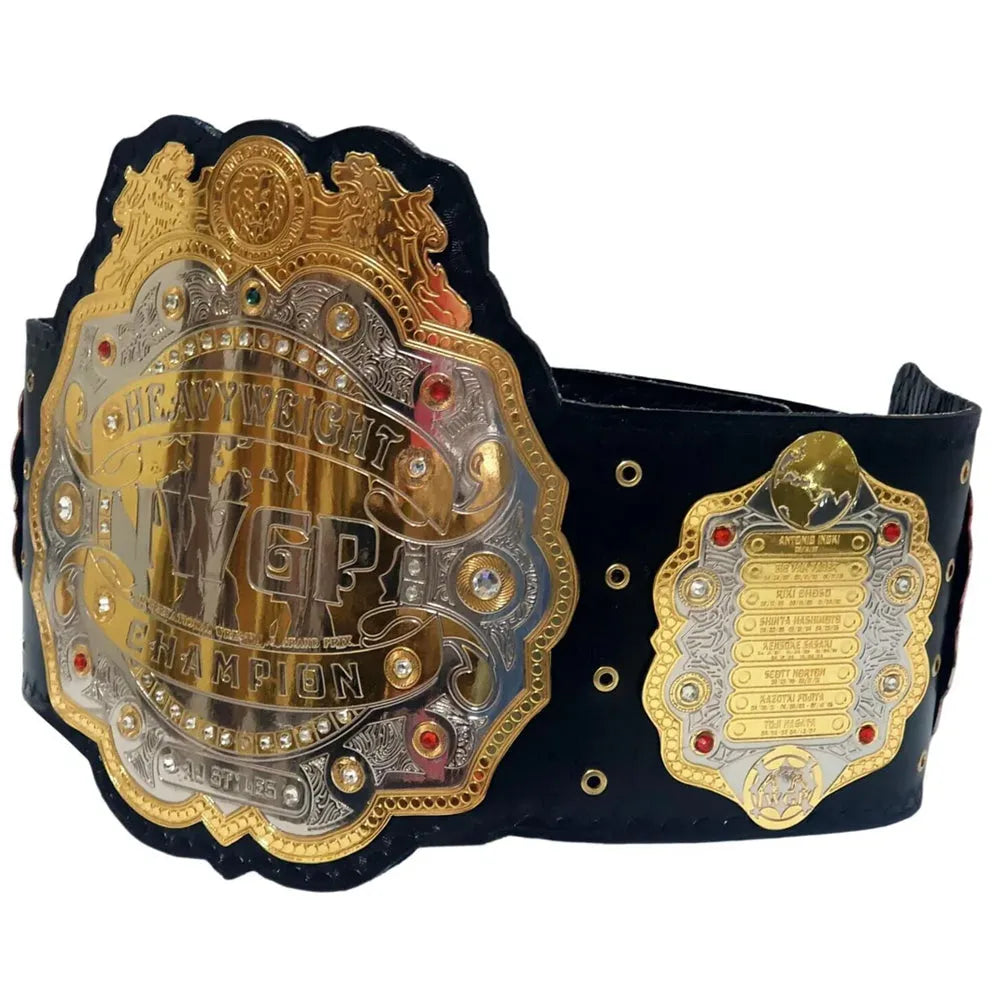 IWGP Heavyweight Championship replica belt with gold and silver detailing and jewel accents