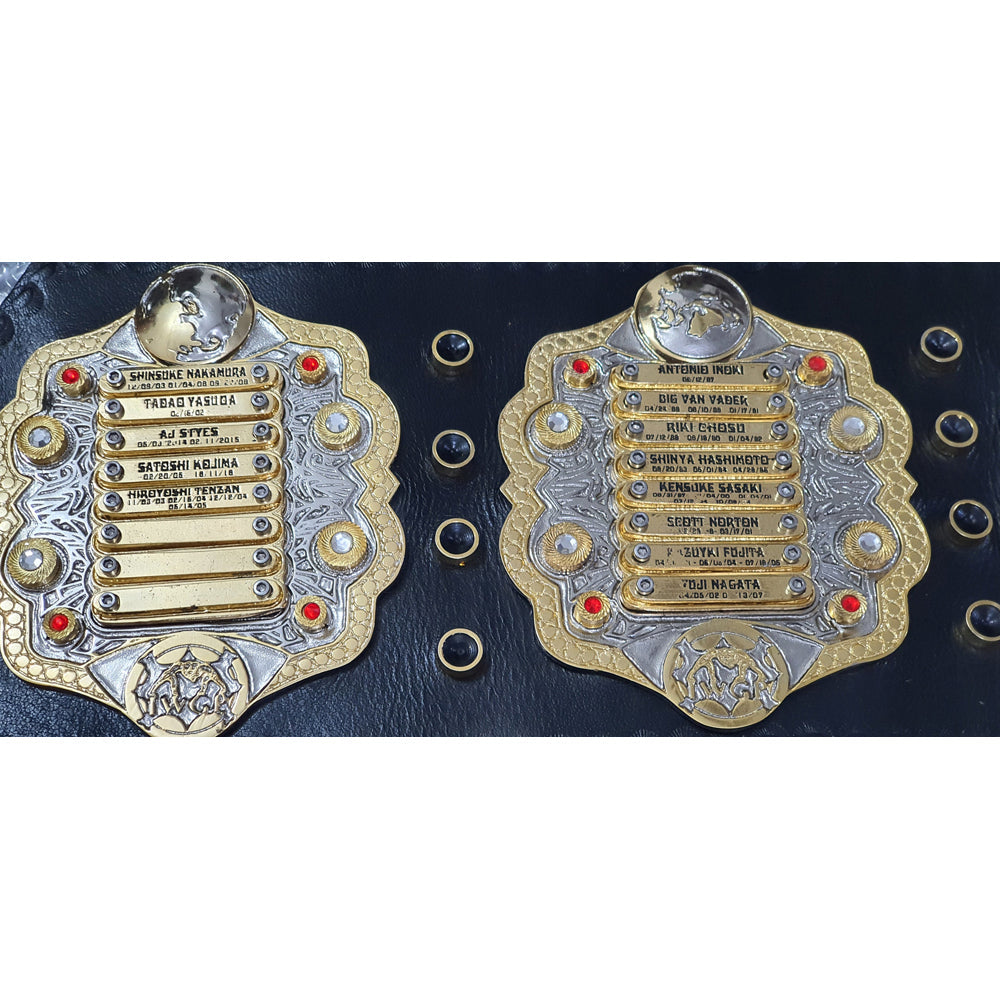 IWGP Heavyweight Championship replica belt with detailed gold and silver plates by Championship Belts Online