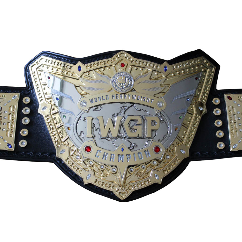 IWGP World Heavyweight Championship replica belt with gold and silver detailing from Championship Belts Online
