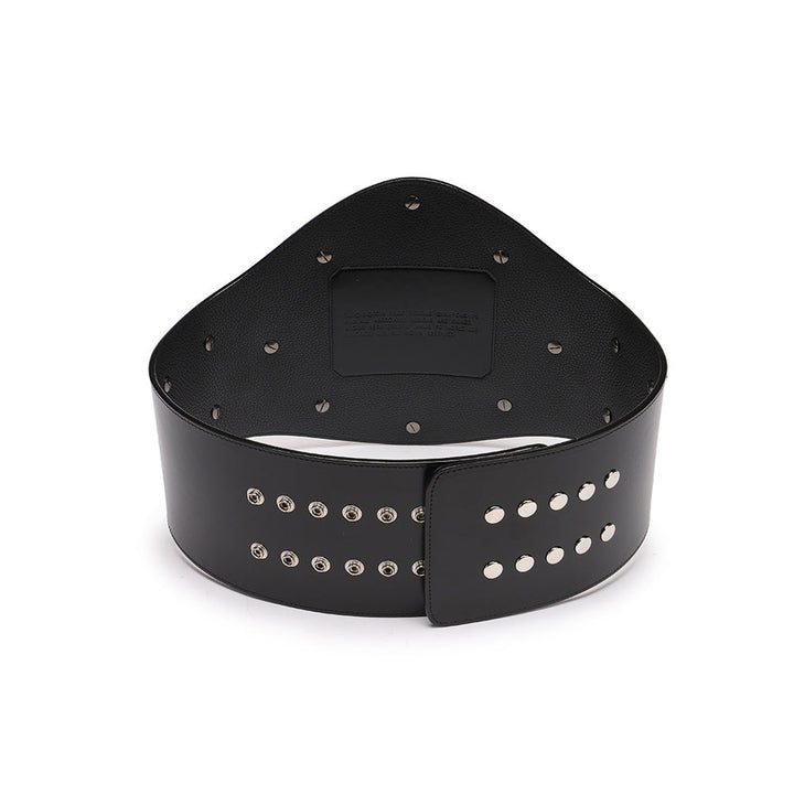 Pride style MMA belt for sale black leather UFC championship belt back view with metal snaps