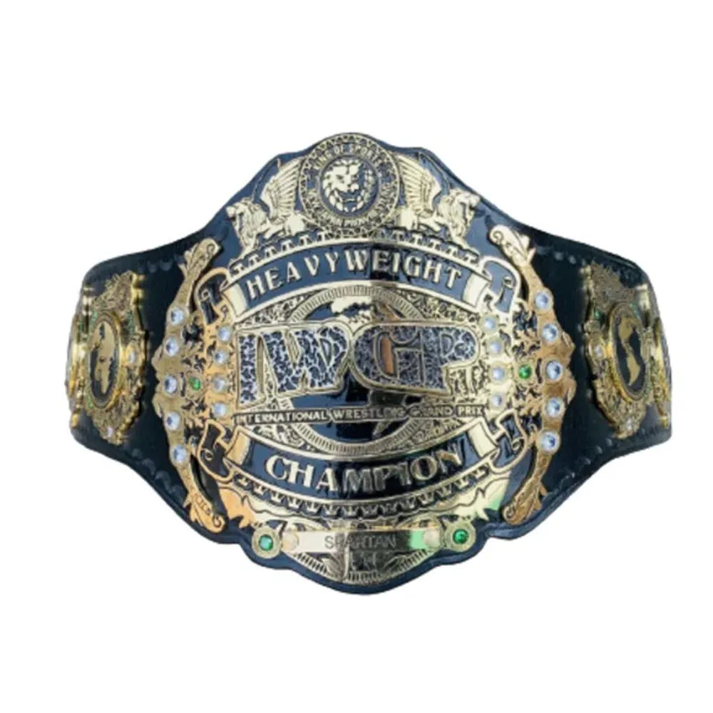 IWGP Heavyweight Championship replica belt with gold and black detailed design from Championship Belts Online