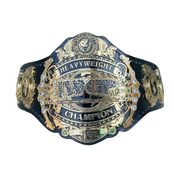 IWGP Heavyweight Championship replica belt with gold and black detailed design from Championship Belts Online