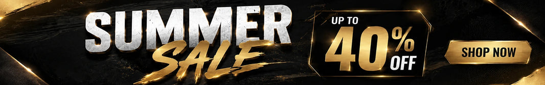 Summer Sale banner featuring up to 40% off with a gold and black design and Shop Now call-to-action.