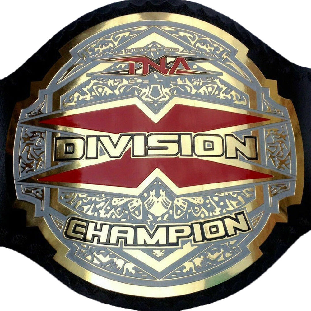 TNA Impact World Championship belt with gold and silver plating and red division emblem