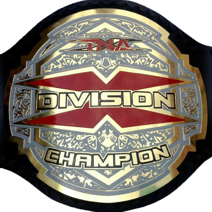 TNA Impact World Championship belt with gold and silver plating and red division emblem