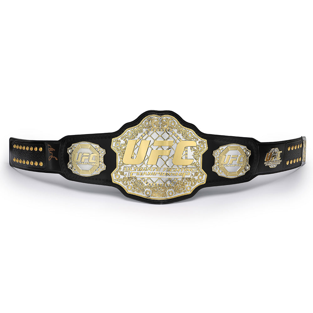 UFC BMF replica belt with gold and silver plates on black leather strap by Championship Belts Online