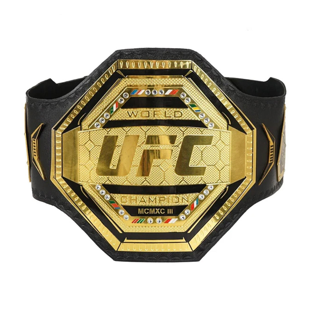 UFC championship replica belt with gold plating and black leather strap from Championship Belts Online