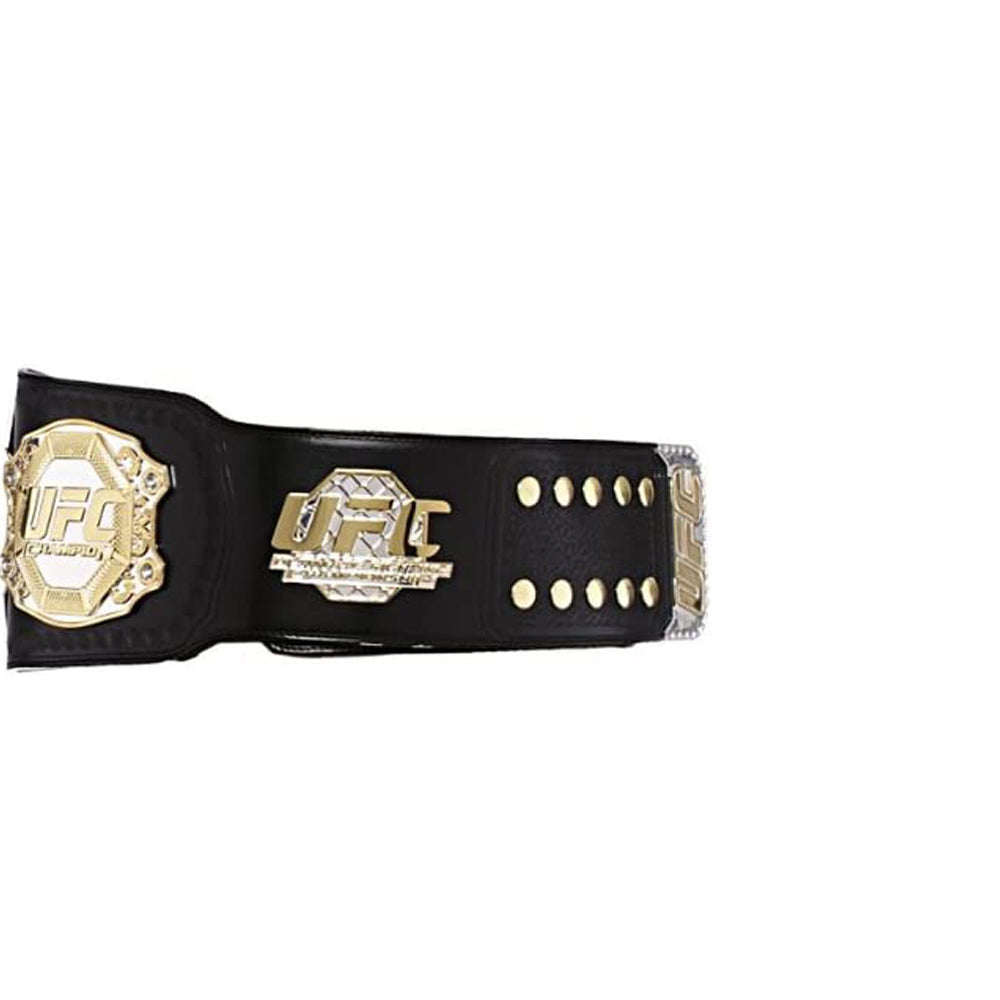UFC heavyweight championship belt with gold plates and black leather strap from Championship Belts Online