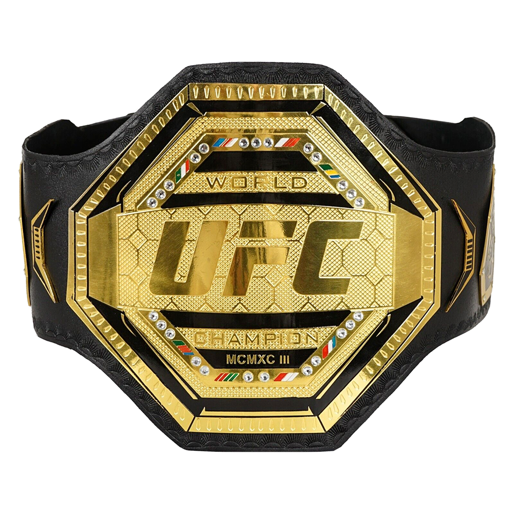 UFC legacy championship belt replica with gold center plate and black leather strap