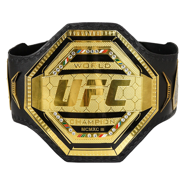 UFC legacy championship belt replica with gold center plate and black leather strap