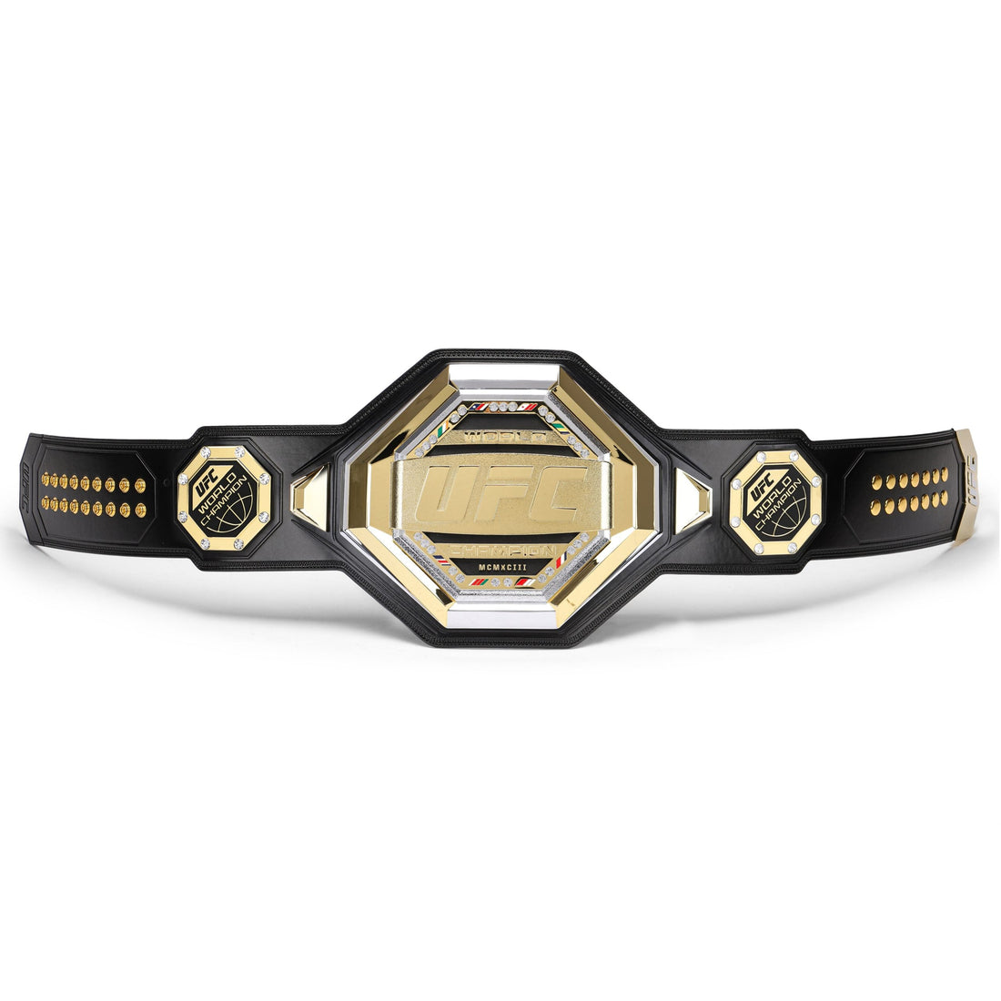 UFC legacy replica belt by Championship Belts Online with black strap and gold detailed center plate