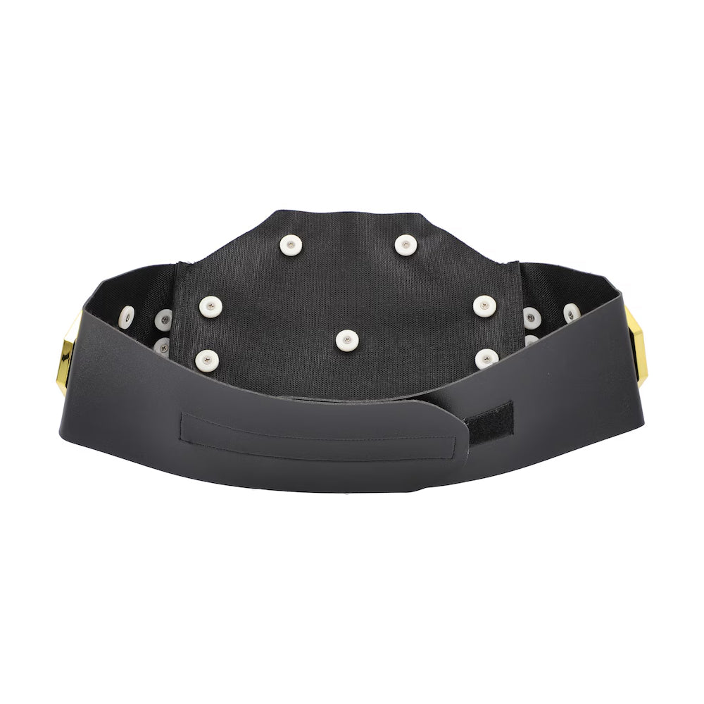 Back view of UFC replica championship belt with adjustable black strap and snap buttons