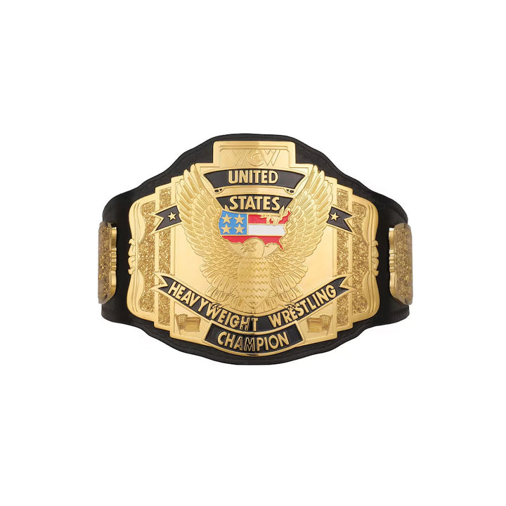 United States Championship replica belt with gold plate and black leather strap by Championship Belts Online