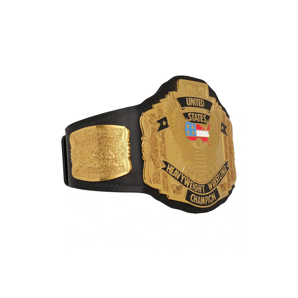 United States Championship replica belt with gold plates and black strap from Championship Belts Online