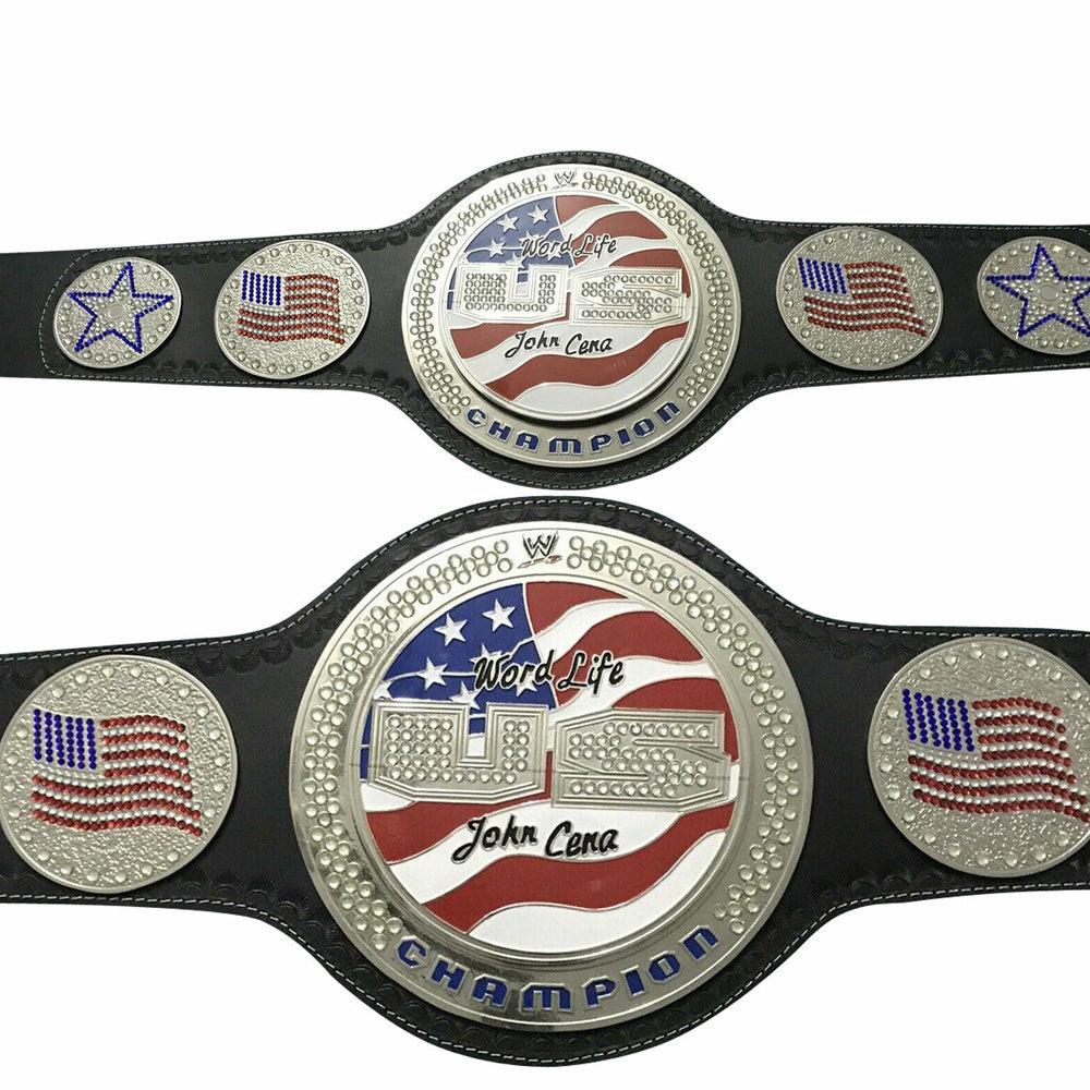 US spinner wrestling belt replica WWE Championship belt with American flag and John Cena signature