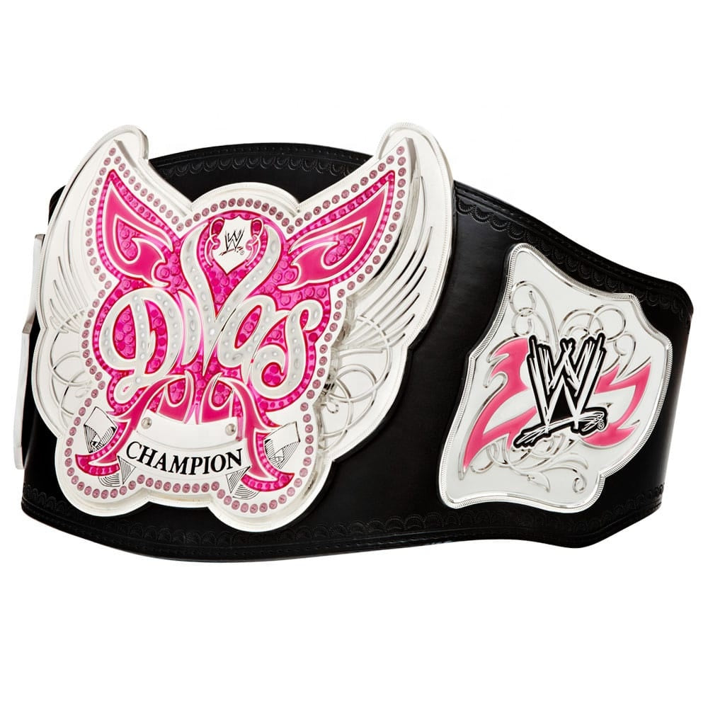 Pink WWE belt highlighting elegant silver emblems and detailed craftsmanship of the Divas Championship Replica.