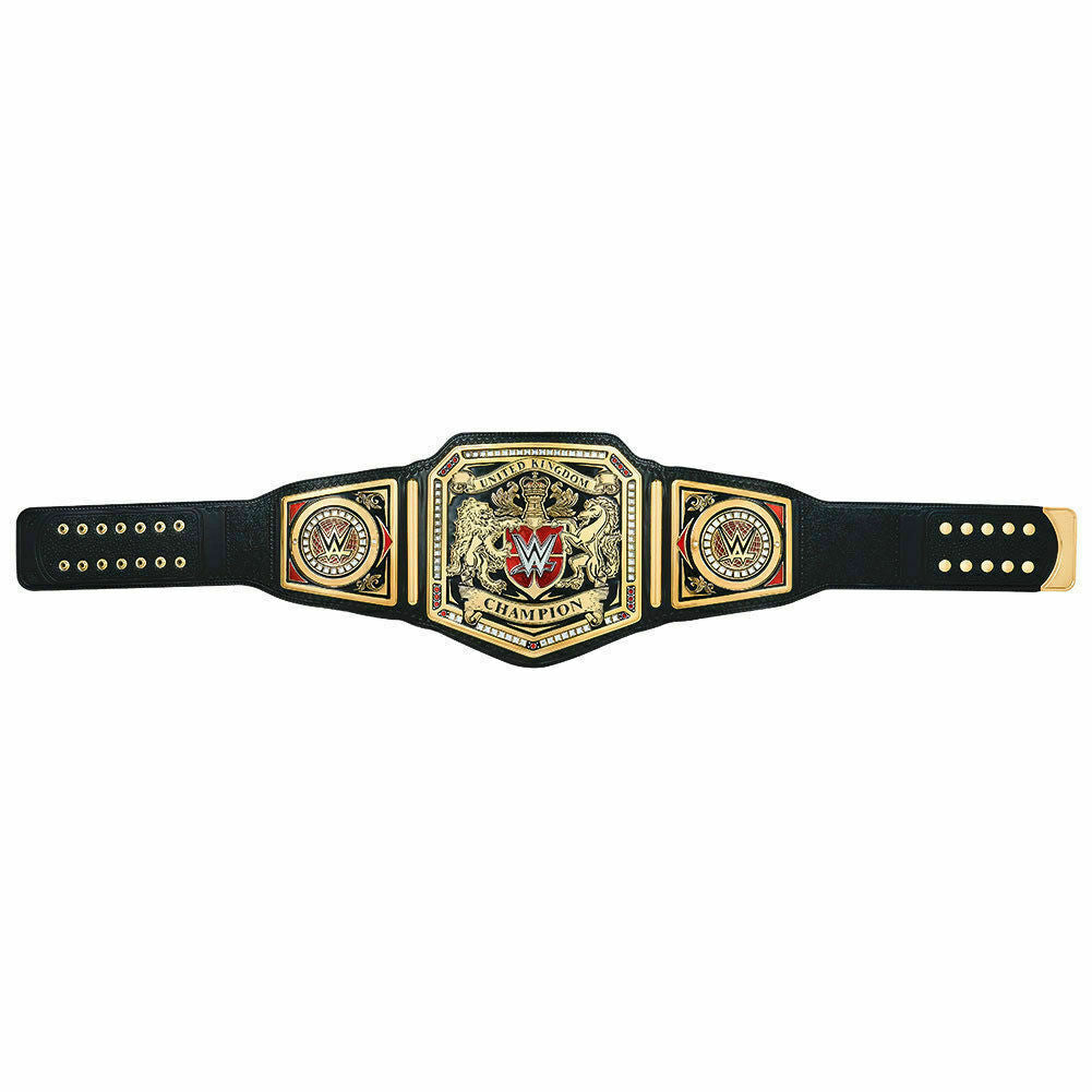 WWE UK championship belt with detailed gold and black design from Championship Belts Online