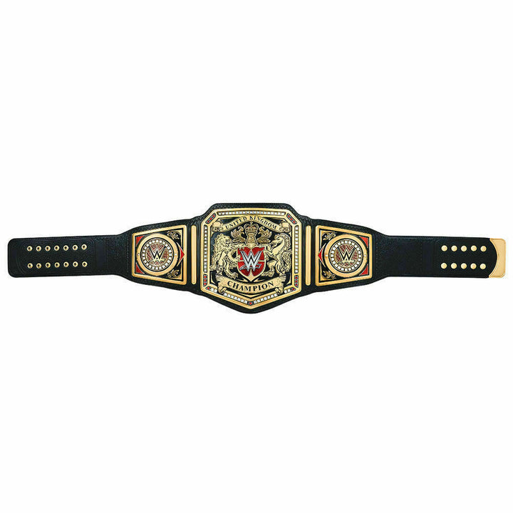WWE UK championship belt with detailed gold and black design from Championship Belts Online