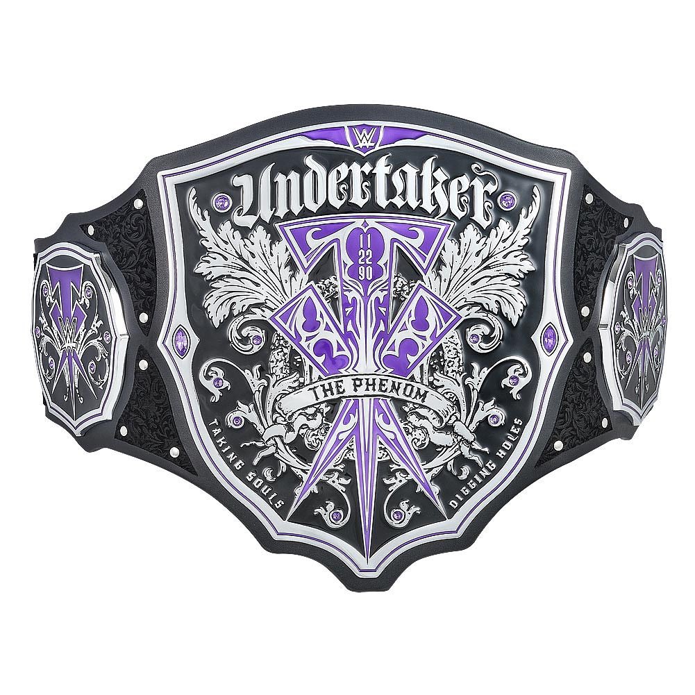 WWE Undertaker championship belt with detailed silver and purple design by Championship Belts Online
