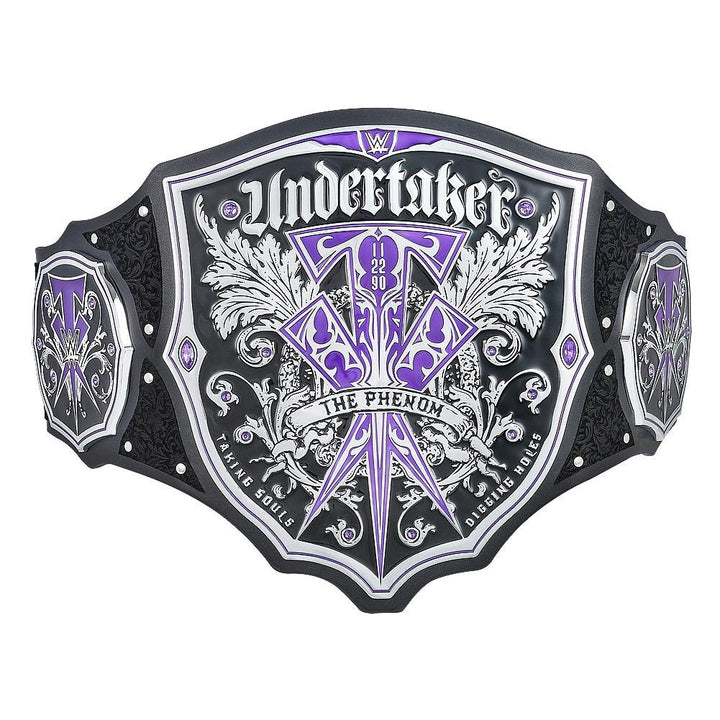 WWE Undertaker championship belt with detailed silver and purple design by Championship Belts Online