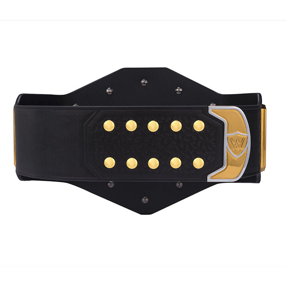 Black WWE United States Championship belt with gold accents and studs from Championship Belts Online