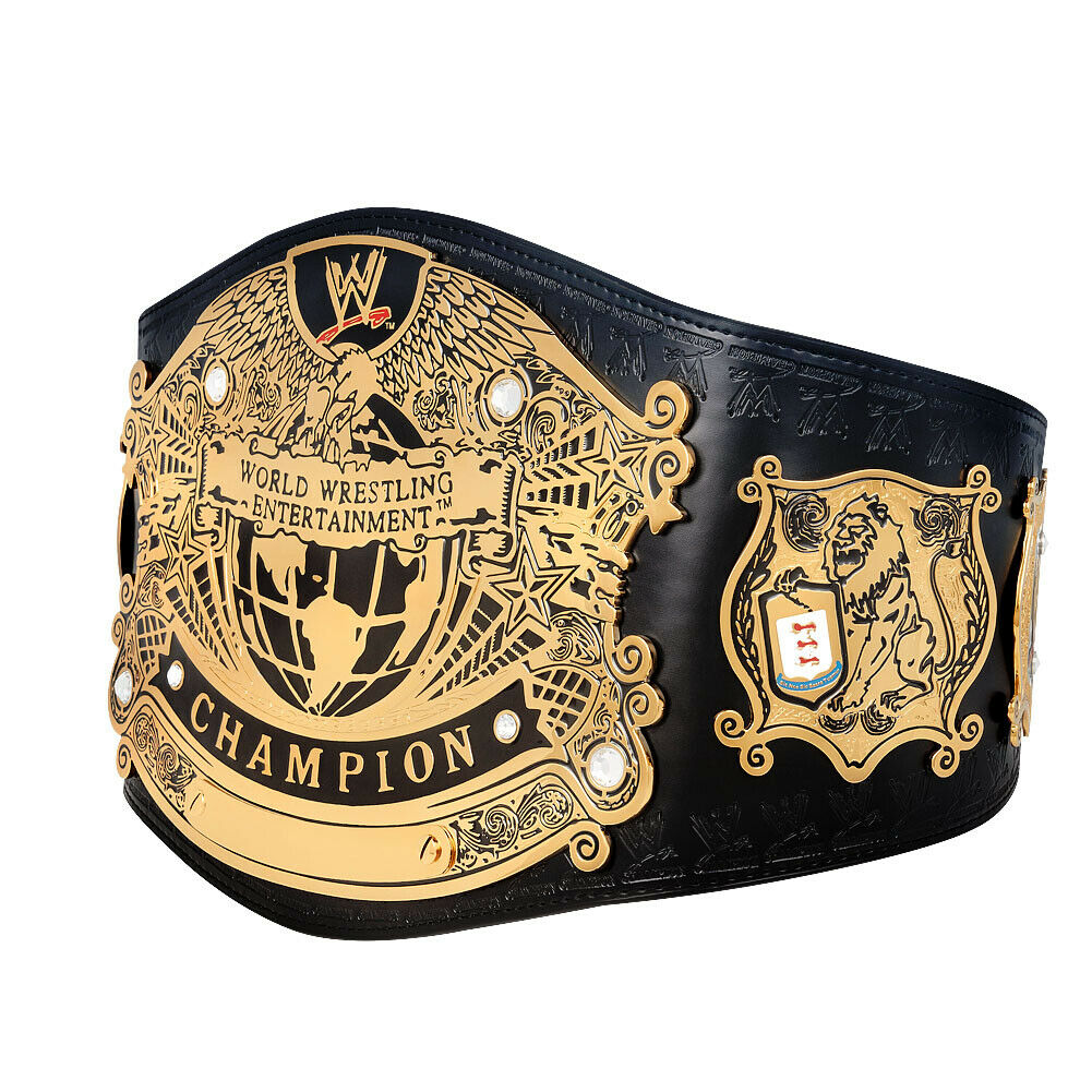 World Wrestling Entertainment replica belt championship title with gold plates and black leather strap